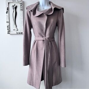 Rebecca Taylor Wool Tan Scandi Girl Indie Minimalist Belted Trench Coat Size 4